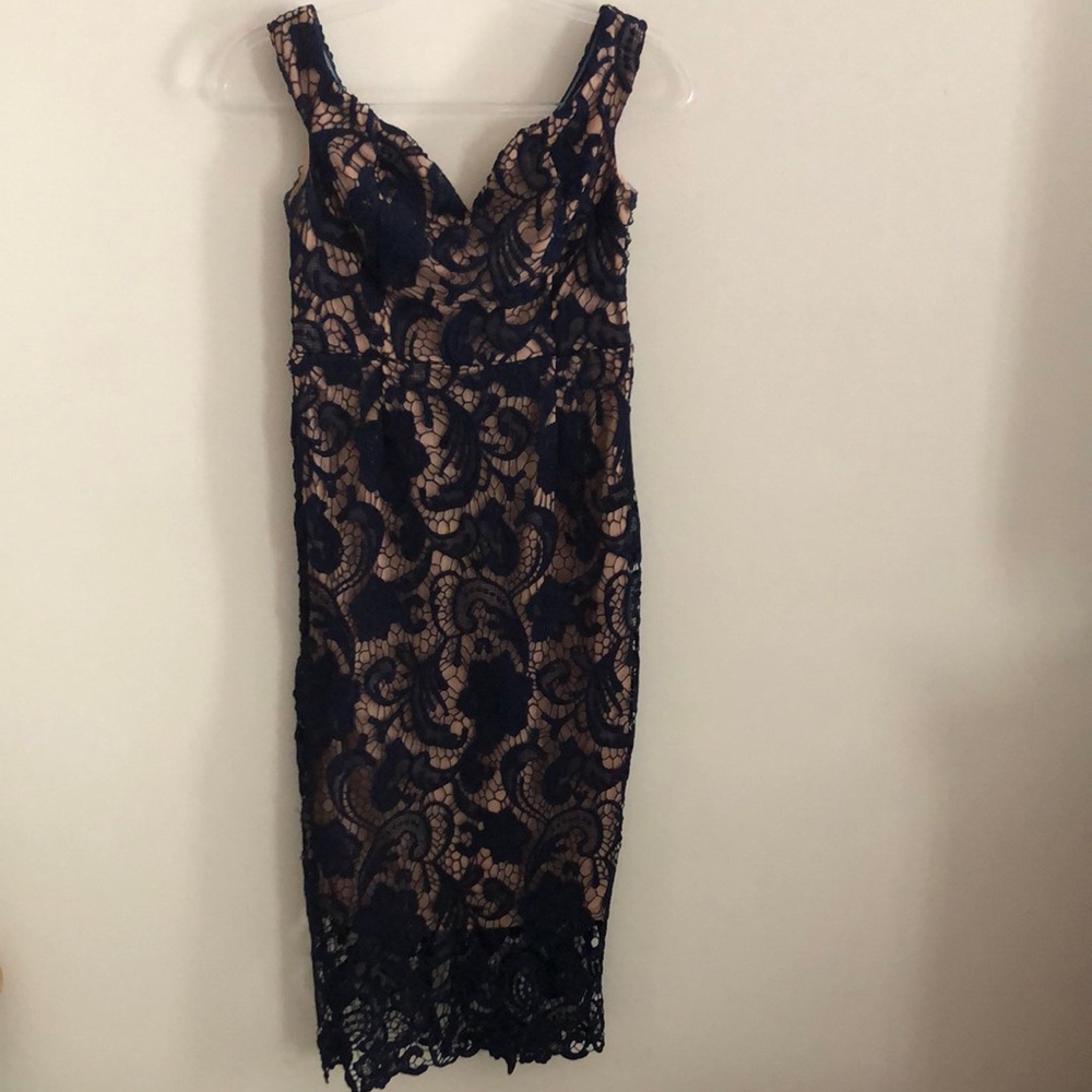 Missguided+ Navy Lace Overlay Midi Dress S